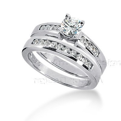 14K White Gold Round Cut Diamond Matching Bridal Set (0.85ct.tw, HI Color, SI2-3 Clarity)