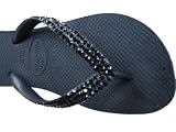 SWAROVSKI CRYSTAL HAVAIANAS FLIP FLOPS SANDALS THONGS BLACK/JET U.S. SIZES 4-10