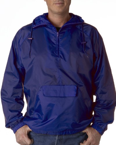 UltraClub Men's 1/4-Zip Hooded Pullover Pack-Away Jacket - Royal - X-Large