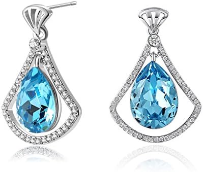Lelekiss Women's Fan-Shaped and Teardrop Aquamarine Blue Crystal Drop Earrings in Swarovski Elements