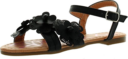 Cindee-73 Little Girls Flat Sandals with Front Flower Design
