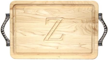 CHUBBCO 210-RP-Z Thick Cutting Board with Rope Handles in Cast Aluminum, 10.5-Inch by 16-Inch by 1-Inch, Monogrammed "Z", Maple