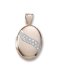 18k Premium Weight Yellow Gold w/ Diamond Sash Oval Locket 3/4 inch x 1 inch in 18K
