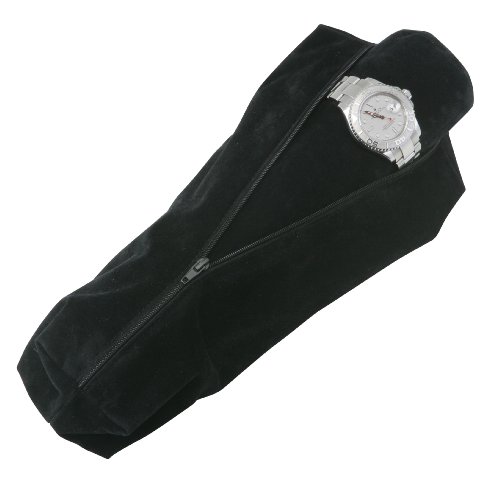 Optima Italian Black Suede Watch and Bracelet Roll with Black Tube Interior