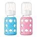 Lifefactory Glass Baby Bottle with Silicone Sleeve 4 Ounce, Set of 2 - Sky Blue/Pink