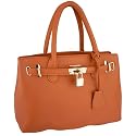 MG Collection HESSA Orange Décor Lock Office Tote Handbag
