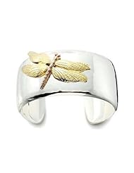 Bling Jewelry Nature Two Tone Dragonfly Sterling Silver Cuff Bracelet 6.5 Inch