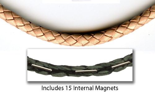 Suki PRO Braided Leather Magnet Therapy Necklace - 6mm (1/4") Natural, 22" Length with Magnetic Clasp