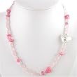 Pink Quartz, Rhodochrosite and Crystal Bead Necklace with Heart in Sterling Silver #8825