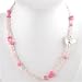 Pink Quartz, Rhodochrosite and Crystal Gemstone Bead Necklace with Three Dimensional Hammered Heart in Sterling Silver 19" Length #8825