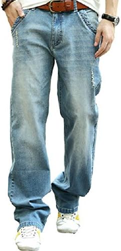 Ace Men's Relaxed Fit Denim Stretch Elastic Straight-leg Pants Jeans Plus Size (XX-large, Light Blue)