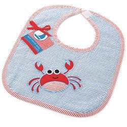 Mud Pie Boathouse Baby Decorated Blue Seersucker Bib, Crab