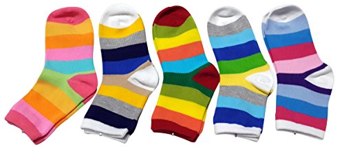Searchself Little Girls' Cotton Rainbow Striped Crew Socks (Pack of 5)