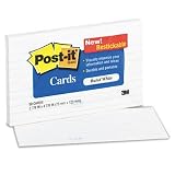 Post-it Cards, Ruled, Adhesive, 3x5, 50/PK, White