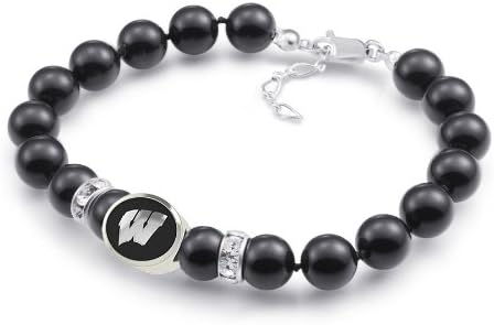 Wisconsin Badgers Bead Jewelry Black Swarovski Pearl Bracelet