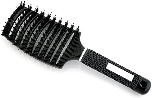 HTBeauty Curved Boar Bristle Brush - Detangle Real &amp; Synthetic Hair - Ventilated Design for Fast Blow Drying