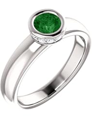 14K White Gold 5.00mm Round Cut Chrome Tourmaline and Diamond Ring -- LIFETIME WARRANTY