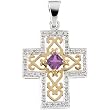 14K Two-Tone Gold Amethyst and Diamond Anniversary Cross Pendant - 22.00x18.50mm