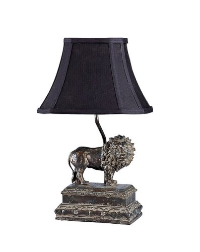 Antique Finish Lion Table Desk Lamp w/Fabric Lamp Shade