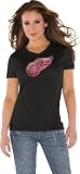 Detroit Red Wings Black Women's Primary Logo Tri Blend V Neck T-Shirt- by Alyssa Milano