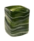 Unique Hand Blown Glass Vase / Candle Holder - Olive Green Swirl