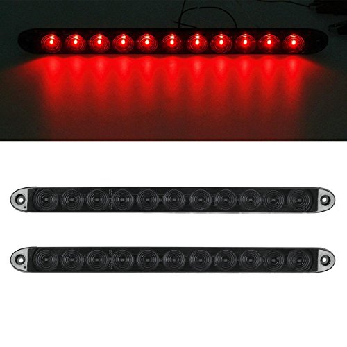 Partsam 2pcs 15″ Smoke/Red 11 LED Waterproof Car Trailer Truck Stop Turn Tail brake Light Bar
