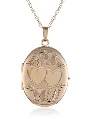 Yellow 14k Gold-Filled Hand Engraved Oval Four Picture Family Locket Necklace, 20"