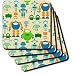 60s Retro Sweet Atomic Robots Yellow Blue Green Orange - Set Of 4 Ceramic Tile Coasters