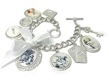 Beautiful Jeune Colette Alice in Wonderland Themed Charm Bracelet with Photo Charms Matte Silver Tone