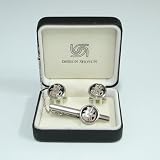Mother of Pearl White Tiger Design Round Tie Clip Bar Clasp Pin Tack Tac and Cufflinks Set