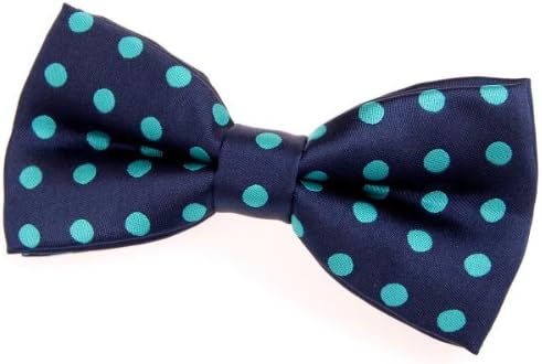 Retreez Classic Polka Dots Woven Microfiber Pre-tied Bow Tie (4.5") - Navy Blue with Emerald Green Dots