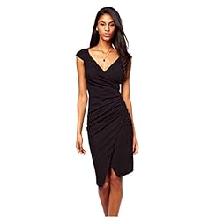 V-neck Asymmetric Pleated Knee Length  Dress