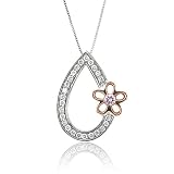 Image of 14k White and Rose Gold Pink and White Diamond Teardrop Flower Pendant (1/5 cttw)