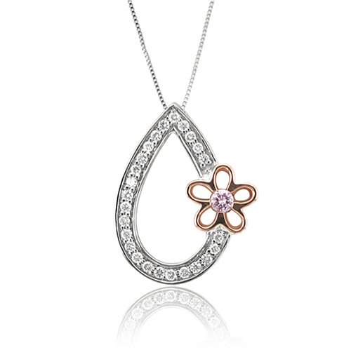 14k White and Rose Gold Pink and White Diamond Teardrop Flower Pendant (1/5 cttw)
