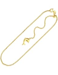 14K Yellow Gold Dolphin Accent Cable Link Adjustable Anklet