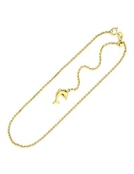 14K Yellow Gold Dolphin Accent Cable Link Adjustable Anklet