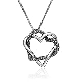 Sterling Silver Marcasite Intertwined Hearts Pendant, 18