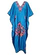 Indie Boho Long Kaftans Kashmiri Embroidered Blue Silk Caftan Maxi Dress Xl