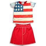 Mis Tee V-us - Toddler Girls Short Sleeve Skirt Set, Red, White, Blue
