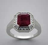 14k White Gold Natural Emerald Cut Ruby And Diamond Ring