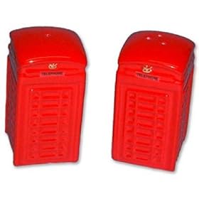 TRADITIONAL RED CERAMIC TELEPHONE BOX CRUET SET