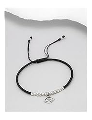 Eye Cotton Waxed Thread Bracelet In 92.5 Sterling Silver
