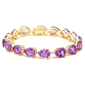 Yellow Gold Overlay Sterling Silver Amethyst Pear-Shaped Bracelet, 7.25 by Amethyst Bracelets
