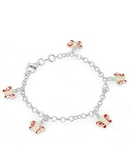 Unicornj Sterling Silver Childrens Bracelet with Butterfly Charms White and Red