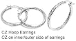 Sterling Silver Channel Set Inside/Outside Clear Cubic Zirconia Hoop Earrings, Size: 3mm x 20mm
