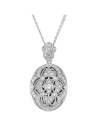 Cubic Zirconia Locket Necklace in Sterling Silver ( 18.00-Inch )
