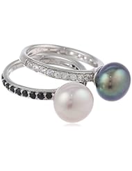 Honora "Black Tie" Black and White Freshwater Cultured Pearl and Sapphire Rings, Size 7