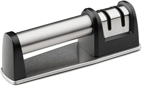 KitchKing Diamond Knife Sharpener for Professional and Home Kitchen Chefs - Best Handheld Manual 2 Step Coarse & Extra Fine Honing Wheel Sharpening System - Stainless Steel, Black