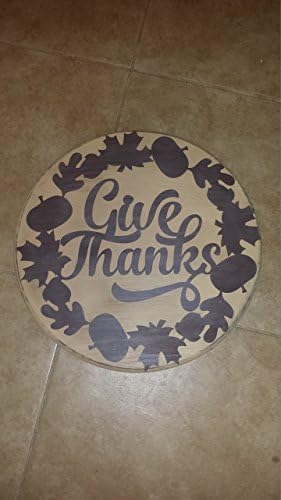 17.5 inch Round Give Thanks Painted Wood Sign for Fall and Thanksgiving