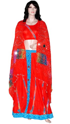 Unique Design Orange & Sky Blue Boho Bohemian Lehnga Choli with Block Print for Ladies Rajrang India Reviews